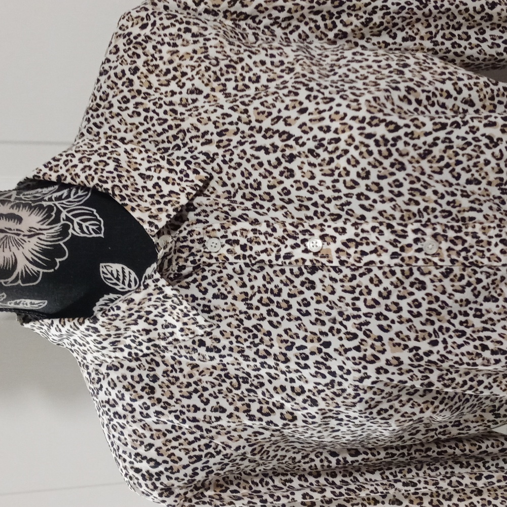 🐆Talbots🐆 - Black/Tan Leopard Print Classic Cotton L/S Button Down - Picture 6 of 11
